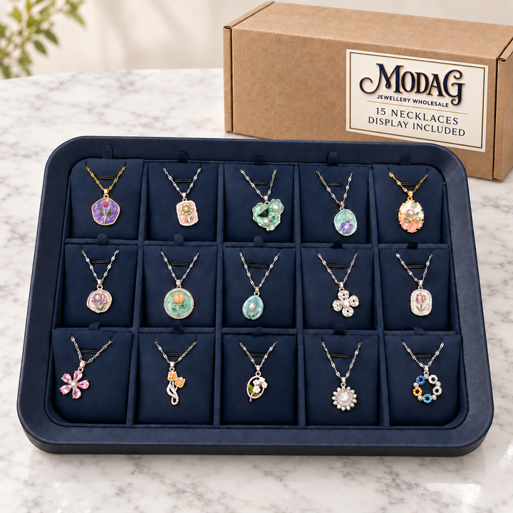 Floral Pendant Necklaces — Display of 15 — MODA G Jewellery wholesale packaging