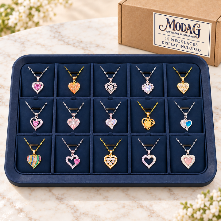 Heart Pendant Necklaces — Display of 15 — MODA G Jewellery wholesale packaging