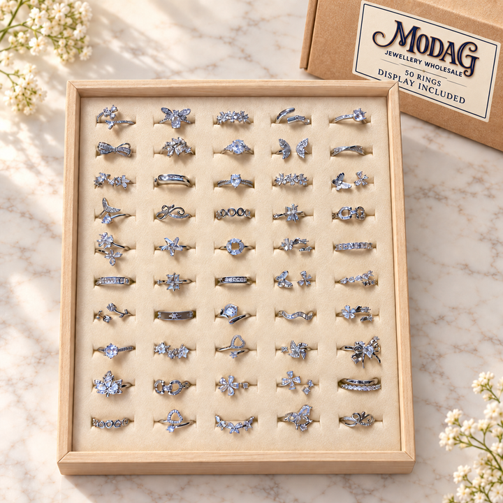 Petite Crystal Rings — Display of 50 — MODA G Jewellery wholesale packaging