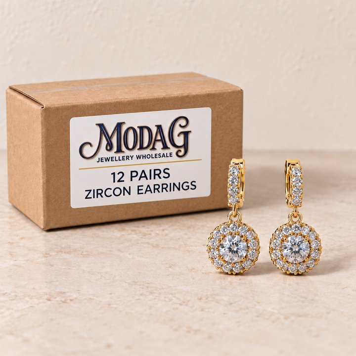 Zircon Earrings — Box of 12 — MODA G Jewellery wholesale packaging