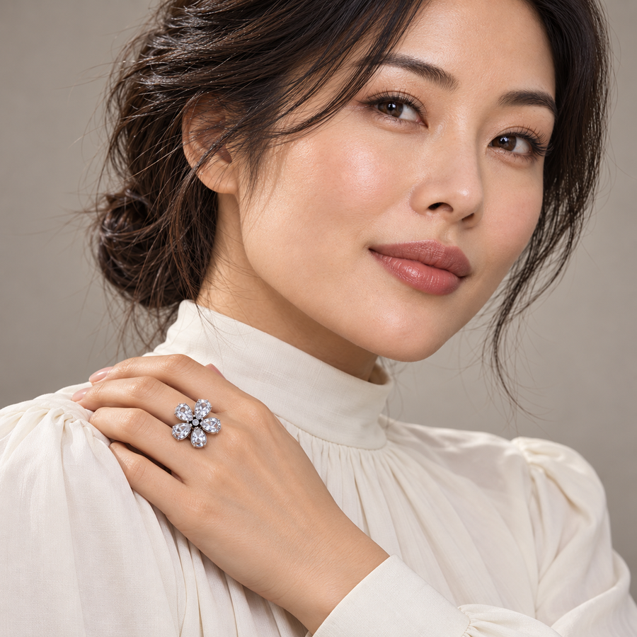 Statement Crystal Rings — Display of 50 — AI-generated model styling of a sample design — view 4