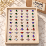 Colourful Crystal Rings — Assortment A — Display of 50 — MODA G Jewellery wholesale packaging