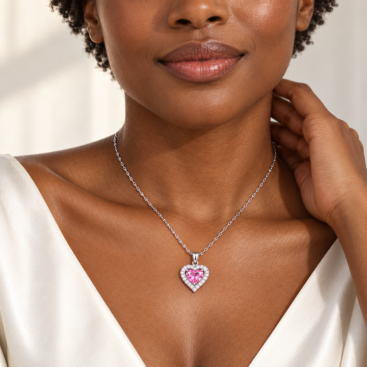 Heart Pendant Necklaces — Display of 15 — AI-generated model styling of a sample design from the assortment