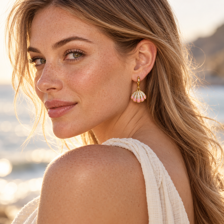 Ocean & Sea-Life Earrings — Display of 15 Pairs — AI-generated model styling of a sample design from the assortment