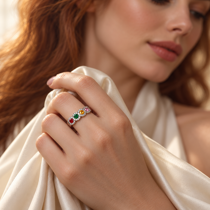 Ornate Evil Eye & Crystal Rings — Assortment C — Display of 78 — AI-generated model styling of a sample design from the assortment