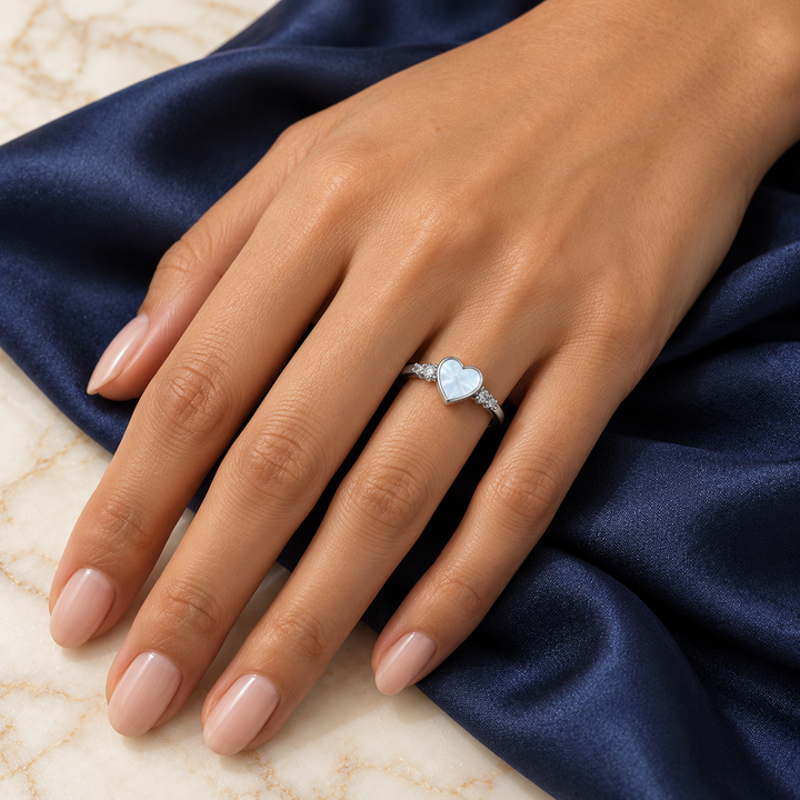Pearlescent Motif Rings — Display of 50 — AI-generated model styling of a sample design from the assortment