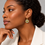 Evil Eye & Hamsa Earrings — Display of 15 Pairs — AI-generated model styling of a sample design — view 3