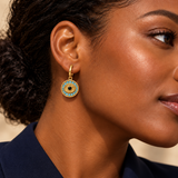Evil Eye & Hamsa Earrings — Display of 15 Pairs — AI-generated model styling of a sample design — view 5