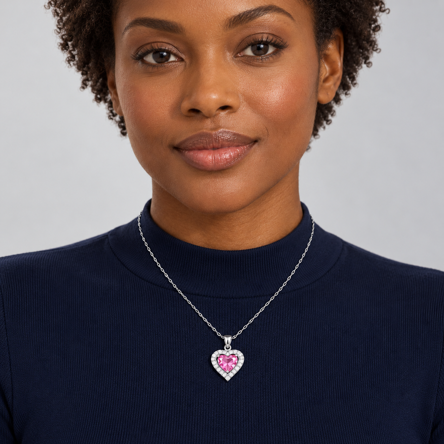 Heart Pendant Necklaces — Display of 15 — AI-generated model styling of a sample design — view 2