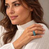 Turquoise-Colour Bohemian Rings — Display of 100 — AI-generated model styling of a sample design — view 4