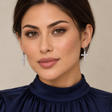 Crystal Cross Earrings — Display of 15 Pairs — AI-generated model styling of a sample design — view 2