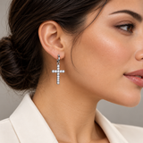 Crystal Cross Earrings — Display of 15 Pairs — AI-generated model styling of a sample design — view 3