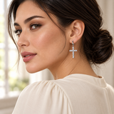 Crystal Cross Earrings — Display of 15 Pairs — AI-generated model styling of a sample design — view 4